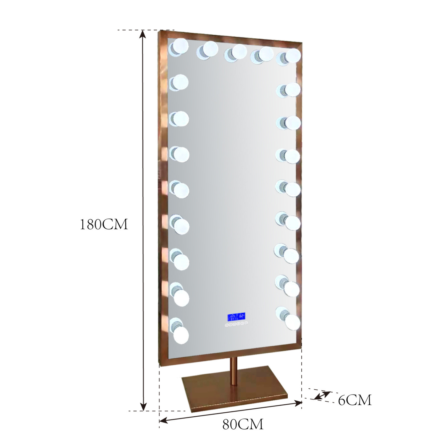 Standspiegel/Ganzkörperspiegel mit LED-Beleuchtung und Bluetooth-Lautsprecher integriert Gold 180x80 cm