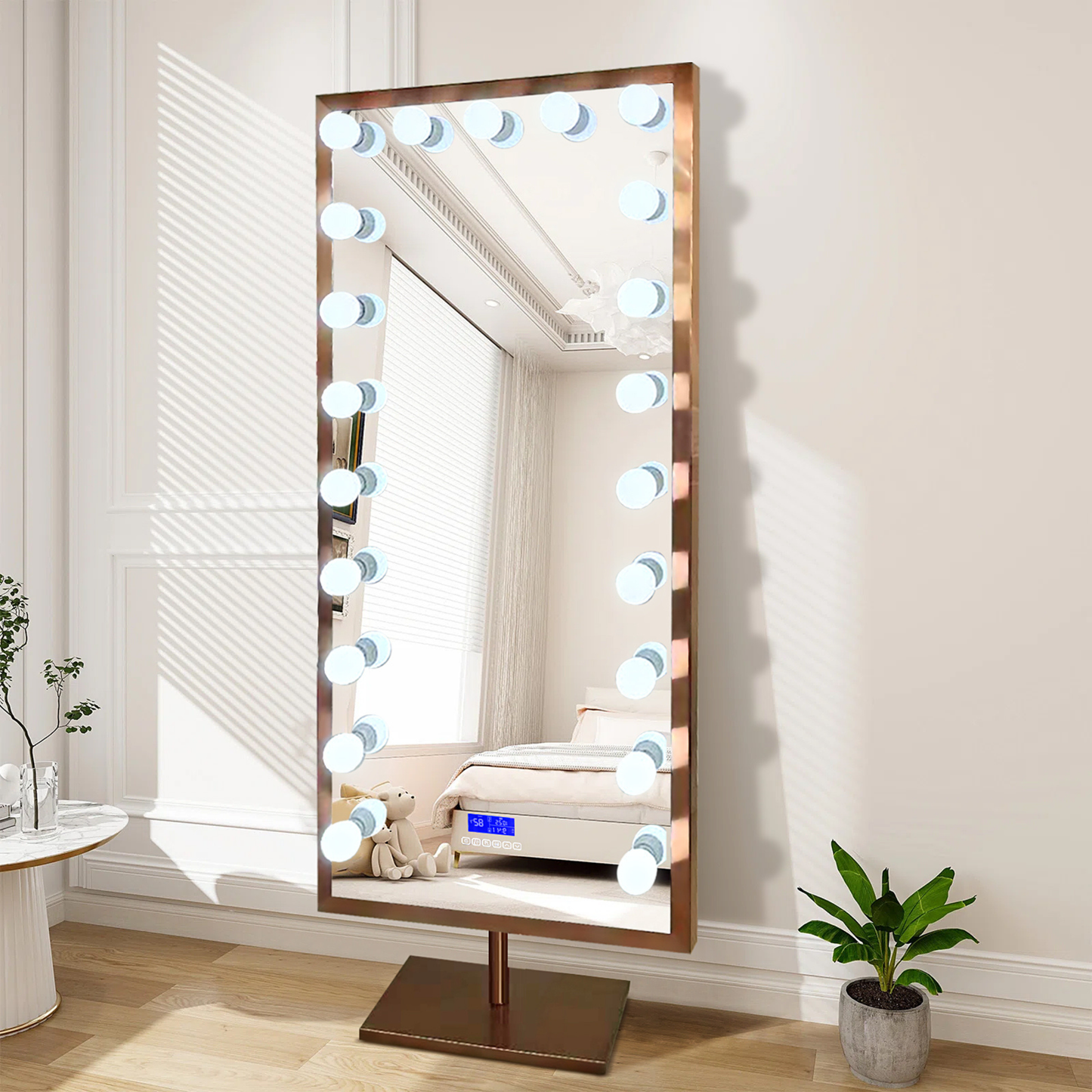 Standspiegel/Ganzkörperspiegel mit LED-Beleuchtung und Bluetooth-Lautsprecher integriert Gold 180x80 cm