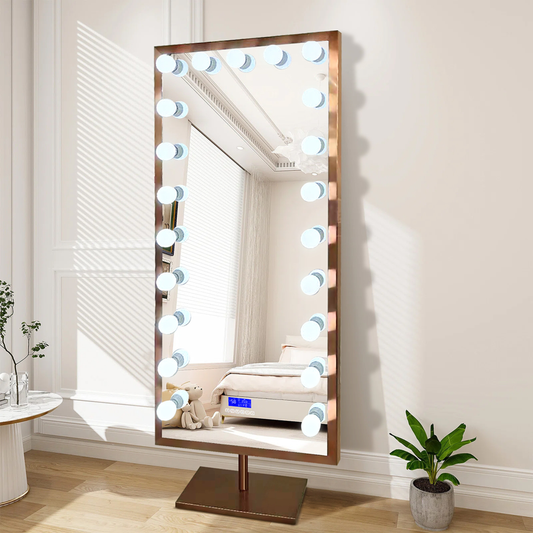 Standspiegel/Ganzkörperspiegel mit LED-Beleuchtung und Bluetooth-Lautsprecher integriert Gold 180x80 cm