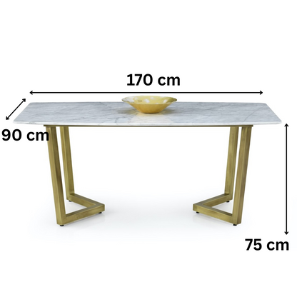 Esstisch Marmor – 170 x 90 x 75 cm Silberfarbenes Metallgestell & edle Marmorplatte