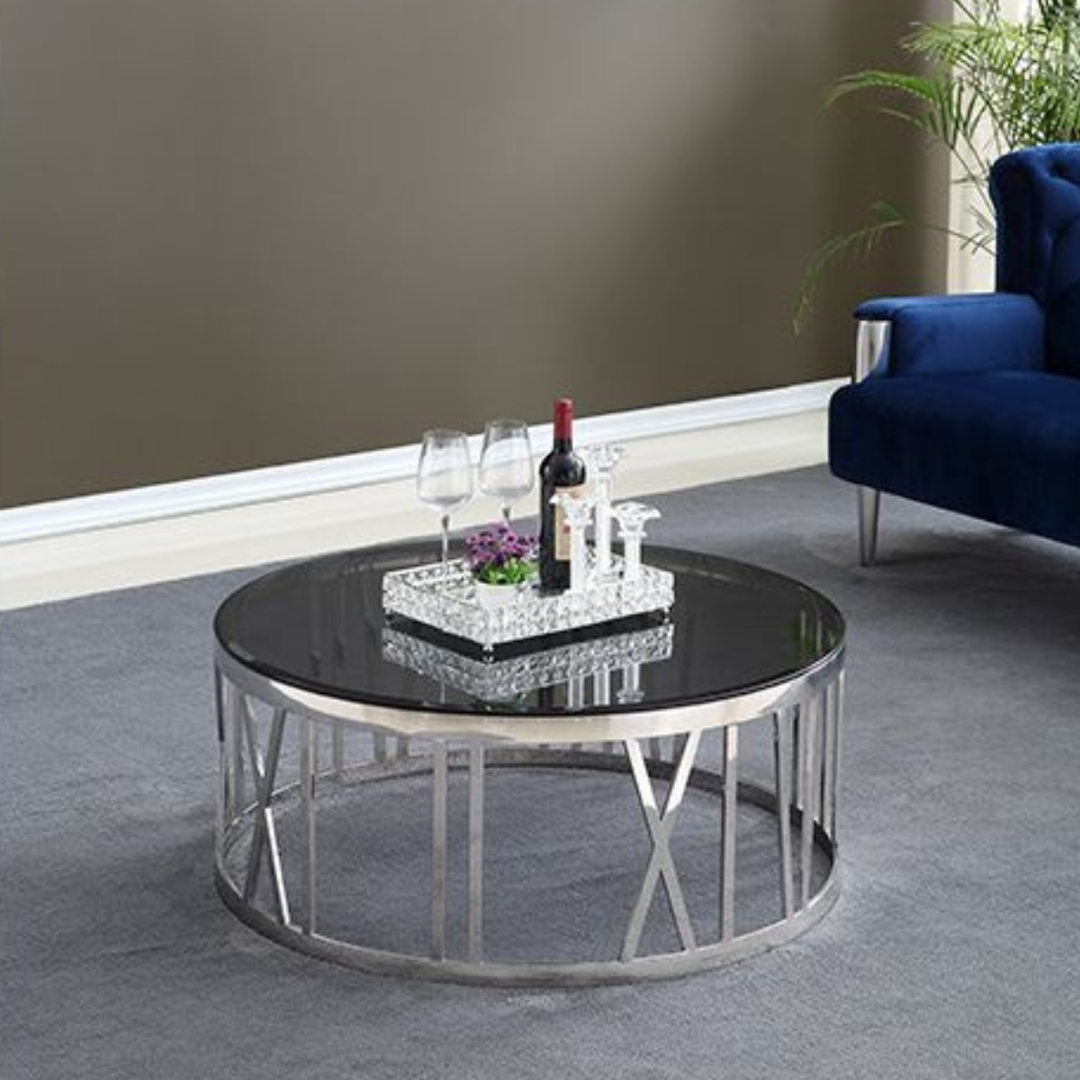 Edler runder Couchtisch mit Marmor-Optik – 100 x 42 cm vers. Farben