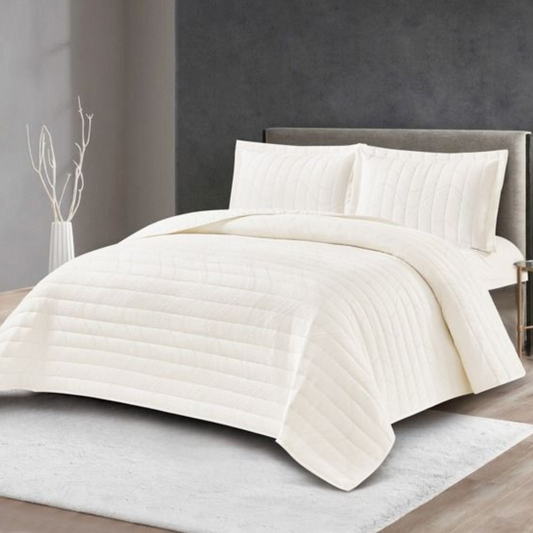 Tagesdecke Set Hale Überwurf Decke 3-Teilig 240 x 250 cm , atmungsaktiv 2-Personen Weiss