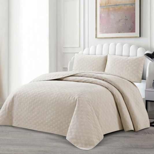 Tagesdecke Set Havin Überwurf Decke 3-Teilig 240 x 250 cm , atmungsaktiv 2-Personen Beige