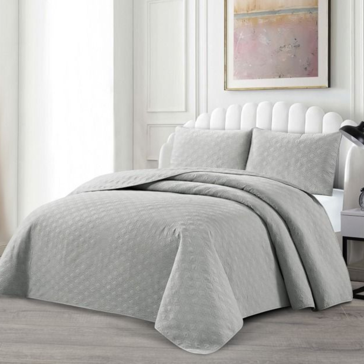 Tagesdecke Set Havin Überwurf Decke 3-Teilig 240 x 250 cm , atmungsaktiv 2-Personen Grau