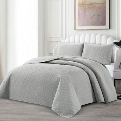 Tagesdecke Set Havin Überwurf Decke 3-Teilig 240 x 250 cm , atmungsaktiv 2-Personen Grau