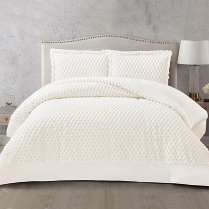 Tagesdecke Set Hayal Überwurf Decke 3-Teilig 240 x 250 cm , atmungsaktiv 2-Personen Weiß