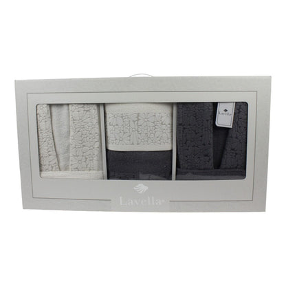 Bademantel - Wellness Set Vera 6-teiliges Luxus Set aus Baumwolle Hellgrau-Creme