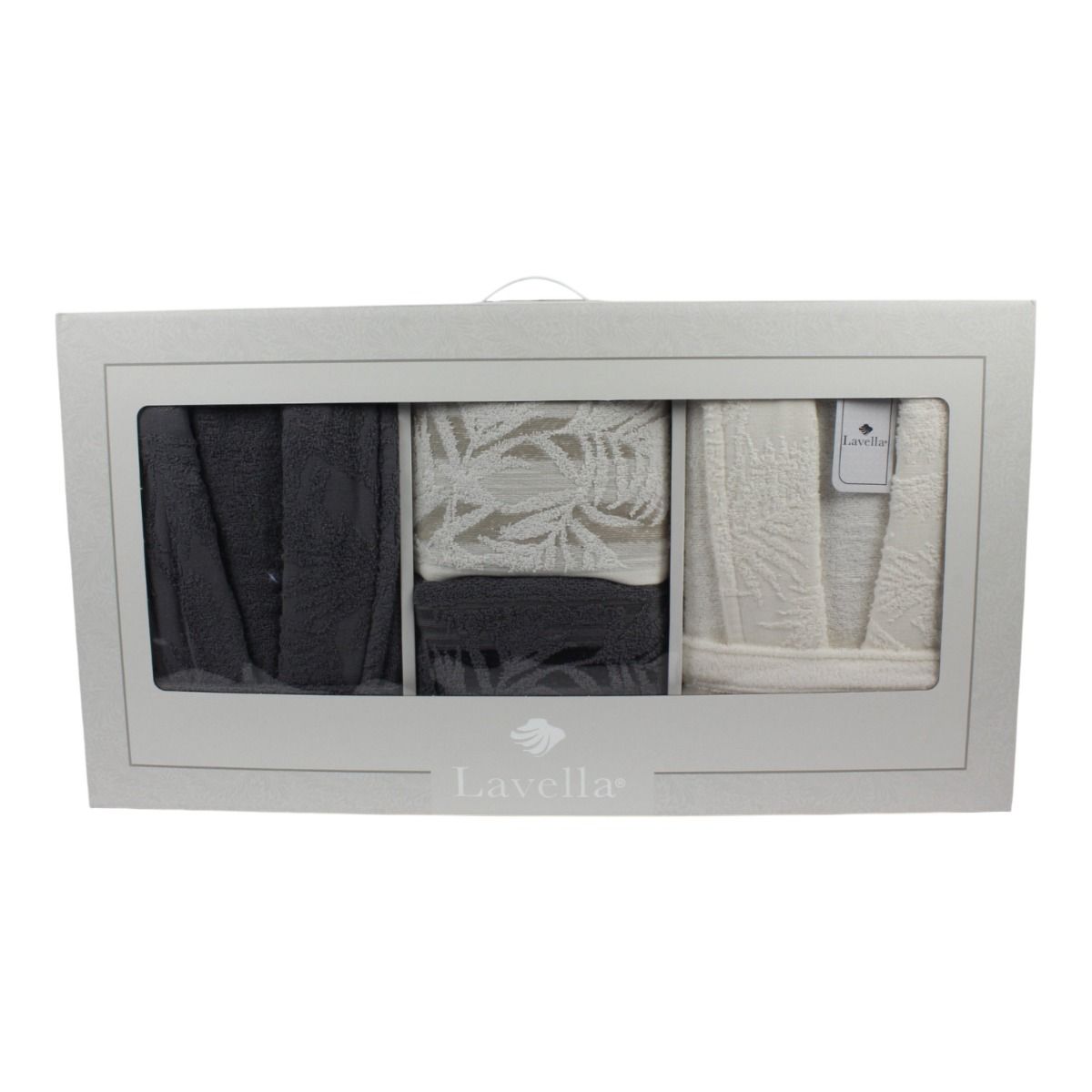 Bademantel - Wellness Set Duru 6-teiliges Luxus Set aus Baumwolle Hellgrau-Creme