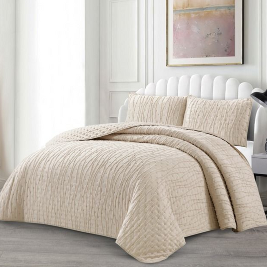 Tagesdecke Set Ipek Überwurf Decke 3-Teilig 240 x 250 cm , atmungsaktiv 2-Personen Beige