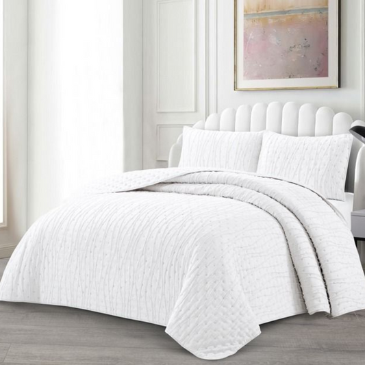 Tagesdecke Set Ipek Überwurf Decke 3-Teilig 240 x 250 cm , atmungsaktiv 2-Personen Weiss