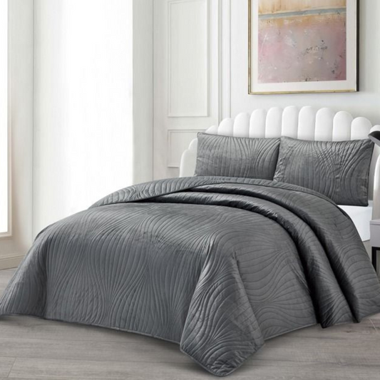 Tagesdecke Set Iris Überwurf Decke 3-Teilig 240 x 250 cm , atmungsaktiv 2-Personen Grau