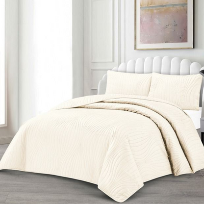 Tagesdecke Set Iris Überwurf Decke 3-Teilig 240 x 250 cm , atmungsaktiv 2-Personen Beige