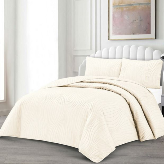 Tagesdecke Set Iris Überwurf Decke 3-Teilig 240 x 250 cm , atmungsaktiv 2-Personen Beige