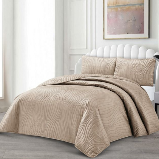 Tagesdecke Set Iris Überwurf Decke 3-Teilig 240 x 250 cm , atmungsaktiv 2-Personen Braun