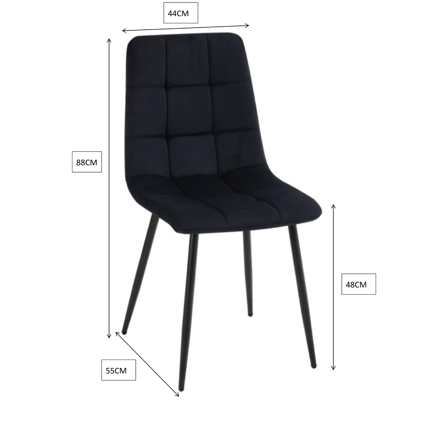 Gepolsterte Esszimmerstuhl mit Rückenlehne aus Samt und Metallbeine Schwarz 6er Set