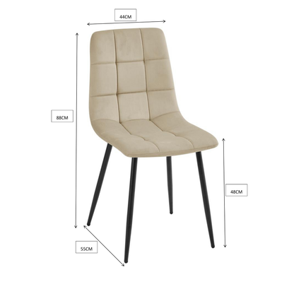 Gepolsterte Esszimmerstuhl mit Rückenlehne aus Samt und Metallbeine Beige 6er Set