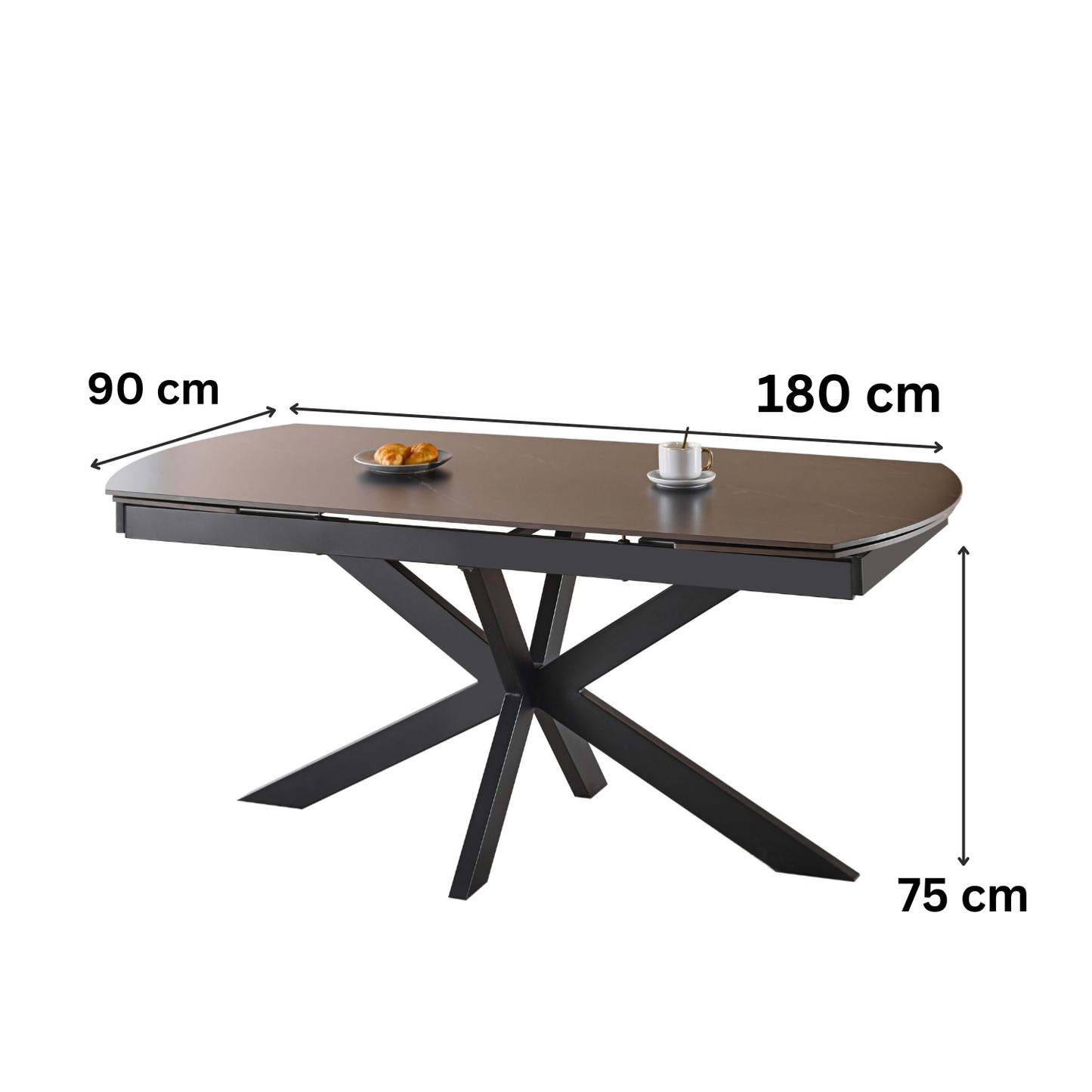 Moderner Ausziehbarer Keramik Esstisch Schwarz 180 cm