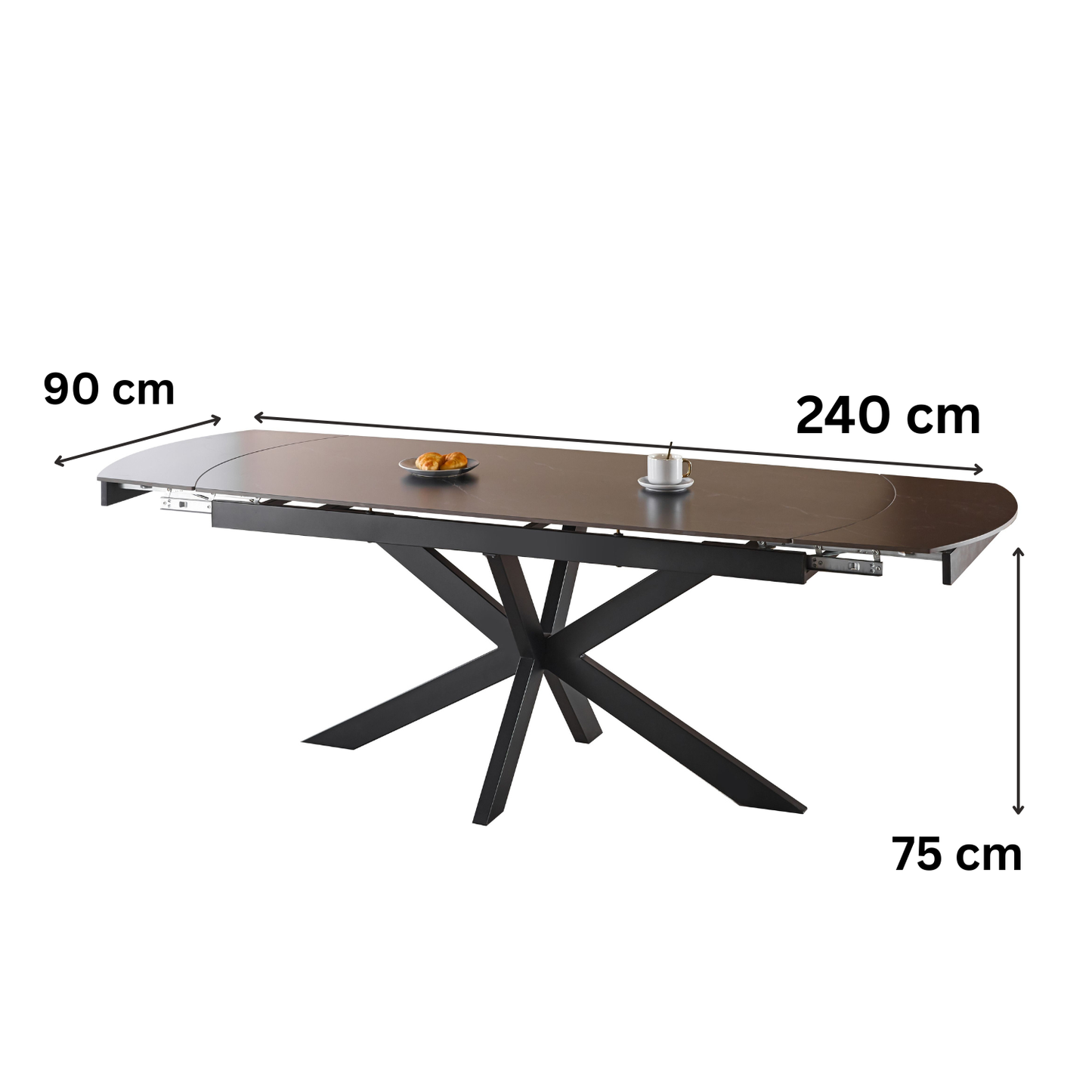 Moderner Ausziehbarer Keramik Esstisch Schwarz 180 cm
