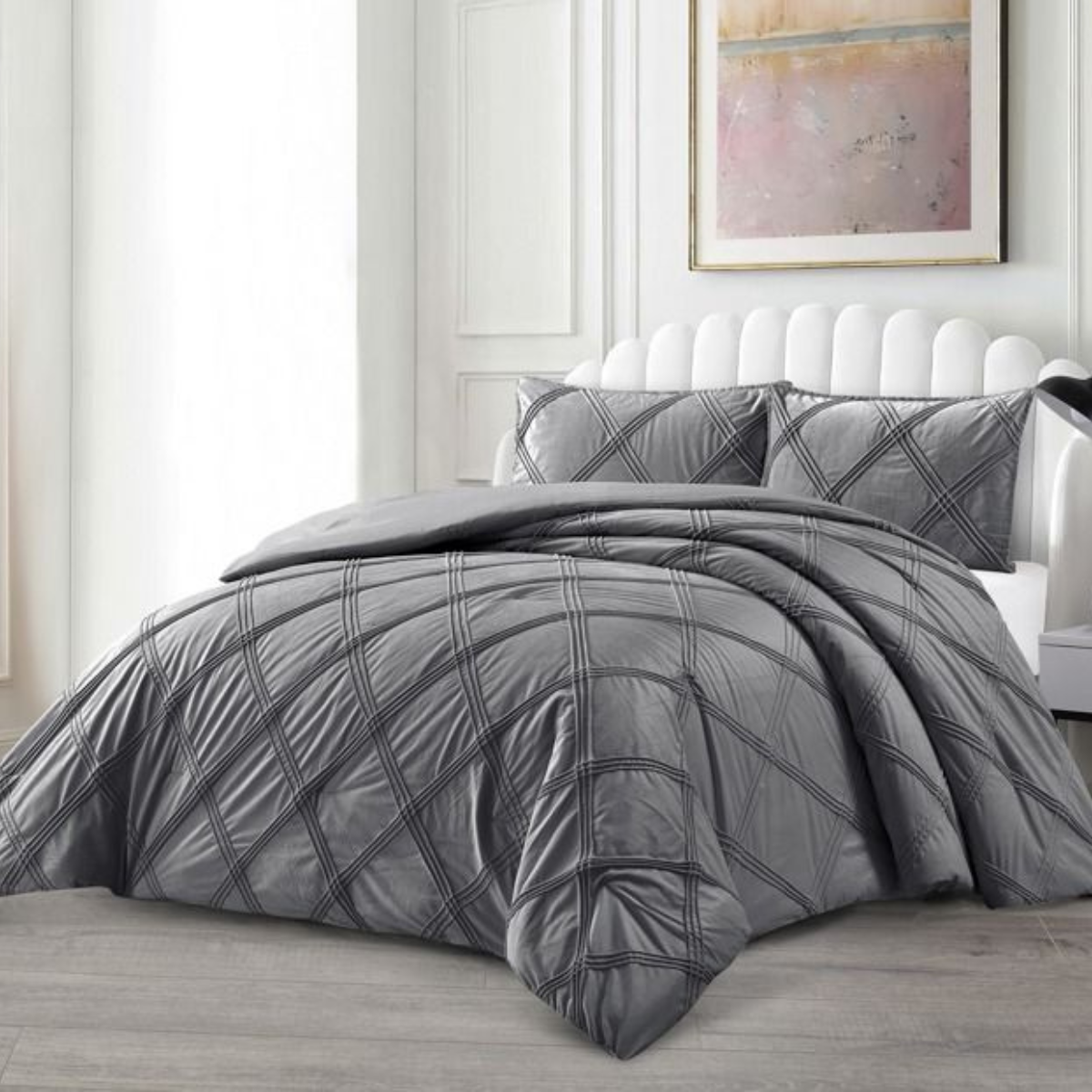 Tagesdecke Set LARA Überwurf Decke 3-Teilig 240 x 250 cm , atmungsaktiv 2-Personen Grau