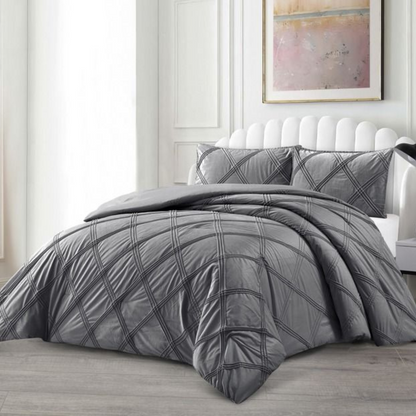 Tagesdecke Set LARA Überwurf Decke 3-Teilig 240 x 250 cm , atmungsaktiv 2-Personen Grau