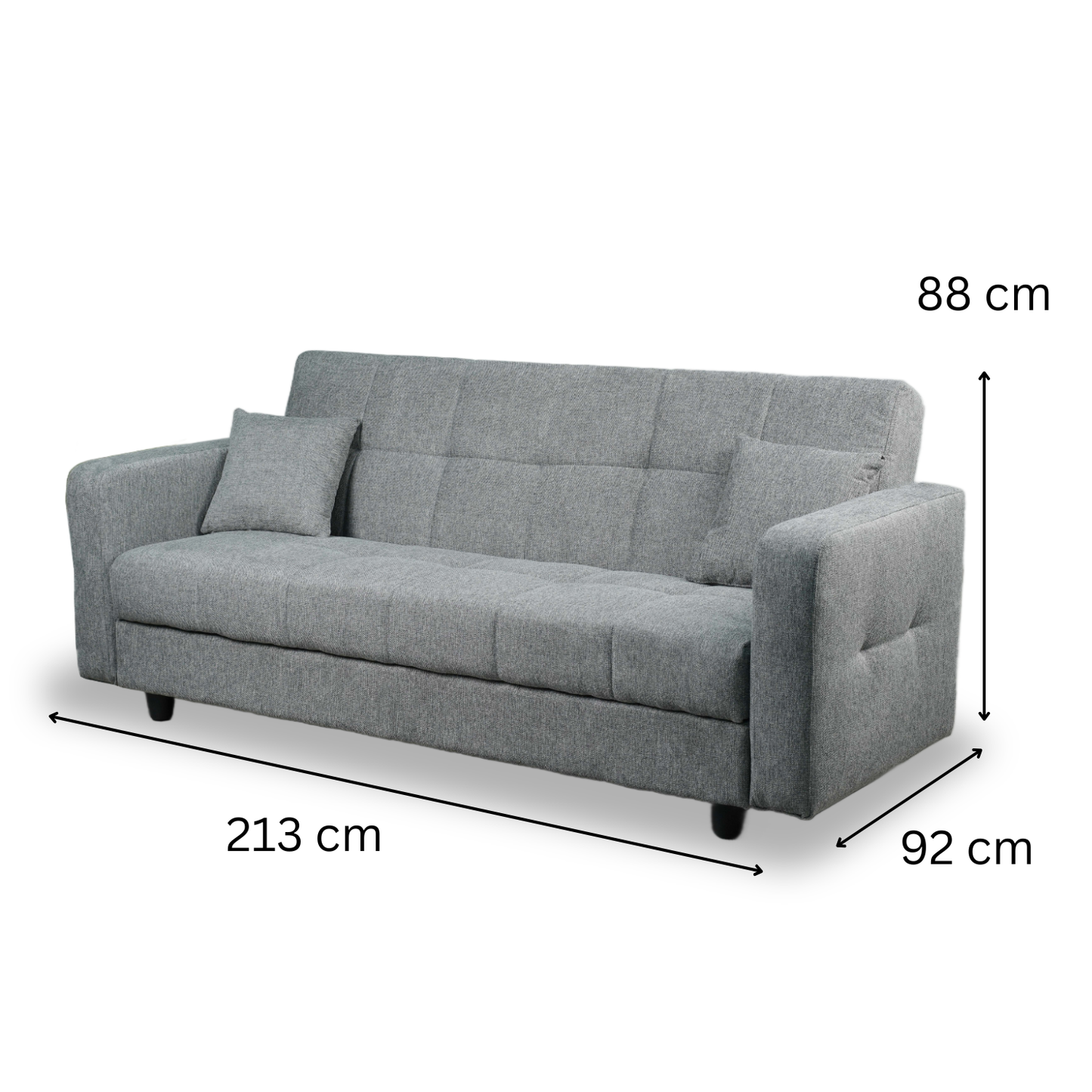 Sofa mit Schlaffunktion in Hochwertige graue Stoff inkl, 2 Rückenkissen