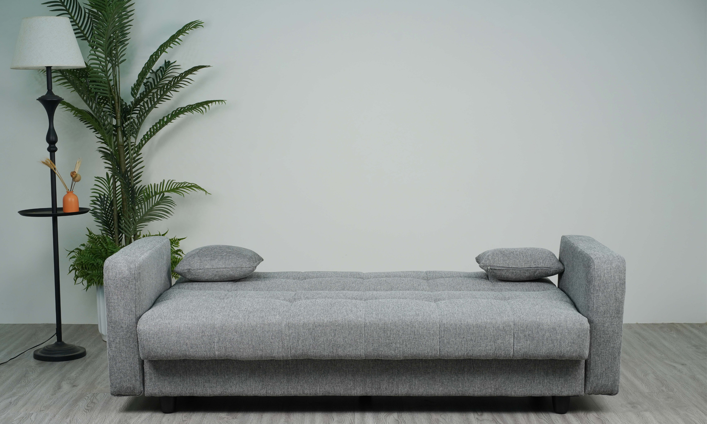 Sofa mit Schlaffunktion in Hochwertige graue Stoff inkl, 2 Rückenkissen