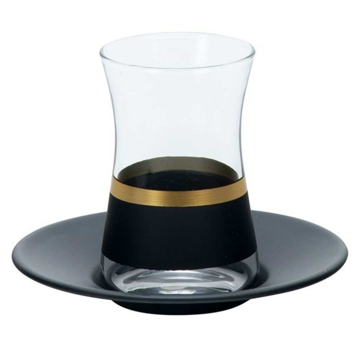 Bricard Lines Teeglas Set mit Untersetzer aus Keramik 12-tlg. schwarz-gold