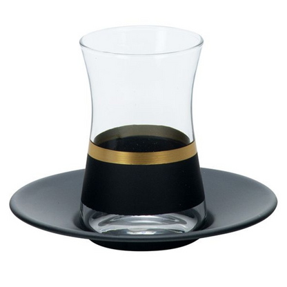 Bricard Lines Teeglas Set mit Untersetzer aus Keramik 12-tlg. schwarz-gold