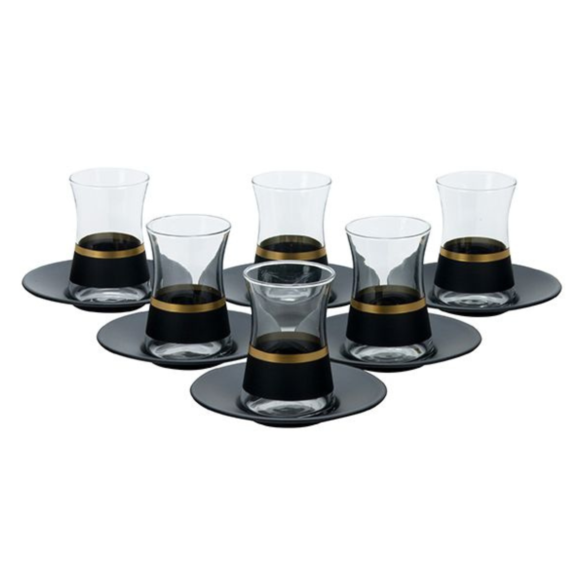 Bricard Lines Teeglas Set mit Untersetzer aus Keramik 12-tlg. schwarz-gold