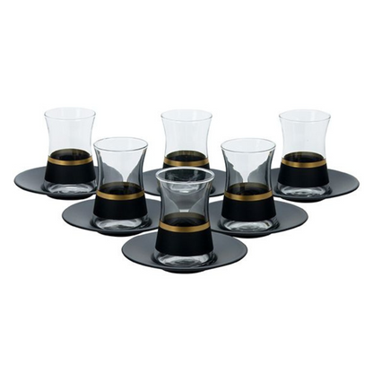 Bricard Lines Teeglas Set mit Untersetzer aus Keramik 12-tlg. schwarz-gold