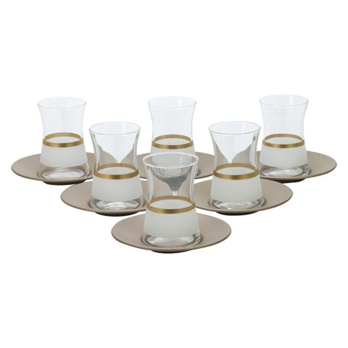 Bricard Lines Teeglas Set mit Untersetzer aus Keramik 12-tlg. weiß-gold