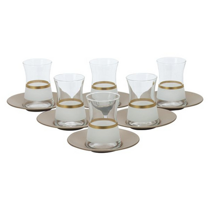 Bricard Lines Teeglas Set mit Untersetzer aus Keramik 12-tlg. weiß-gold