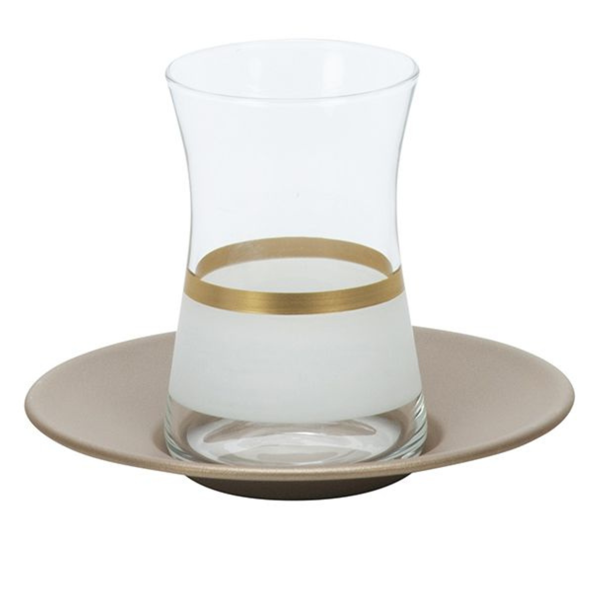 Bricard Lines Teeglas Set mit Untersetzer aus Keramik 12-tlg. weiß-gold