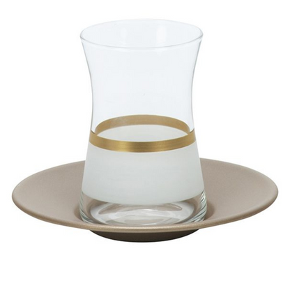 Bricard Lines Teeglas Set mit Untersetzer aus Keramik 12-tlg. weiß-gold