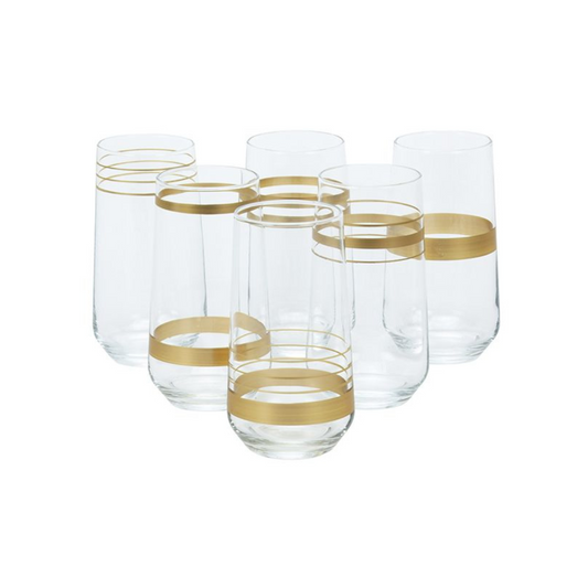 Bricard Gläser-Set Lines Trinkgläser Softdrinkgläser 350 ml 6er-Set Gold