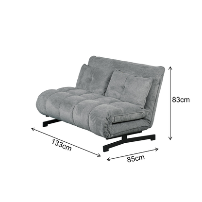 Sofa mit Schlaffunktion in Hochwertige graue Stoff inkl, 2 Rückenkissen 133 × 85 × 83–45H cm