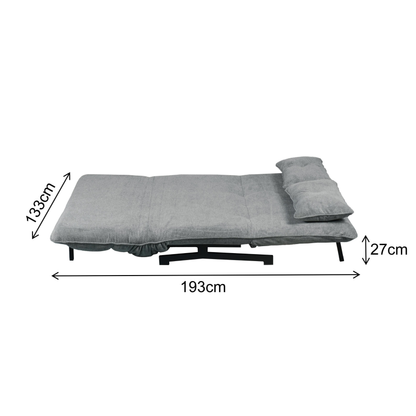 Sofa mit Schlaffunktion in Hochwertige graue Stoff inkl, 2 Rückenkissen 133 × 85 × 83–45H cm