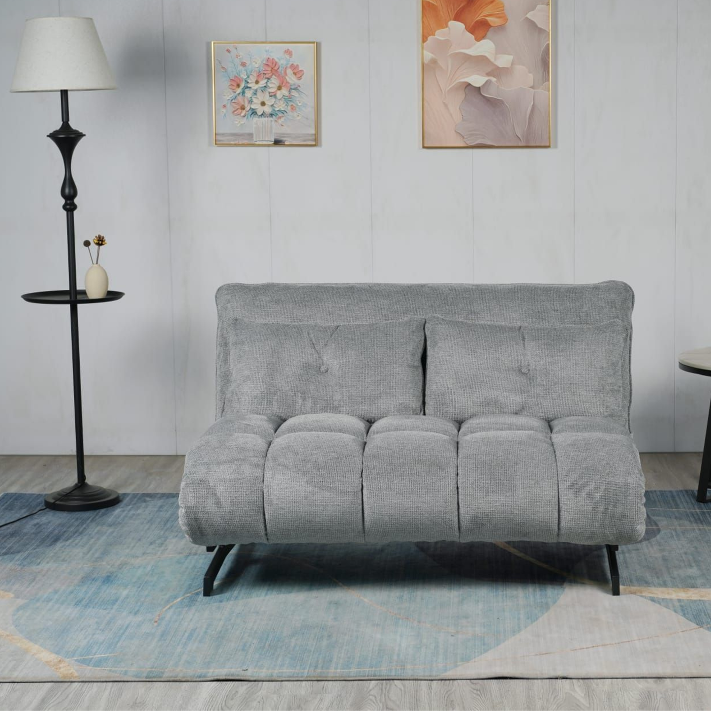 Sofa mit Schlaffunktion in Hochwertige graue Stoff inkl, 2 Rückenkissen 133 × 85 × 83–45H cm