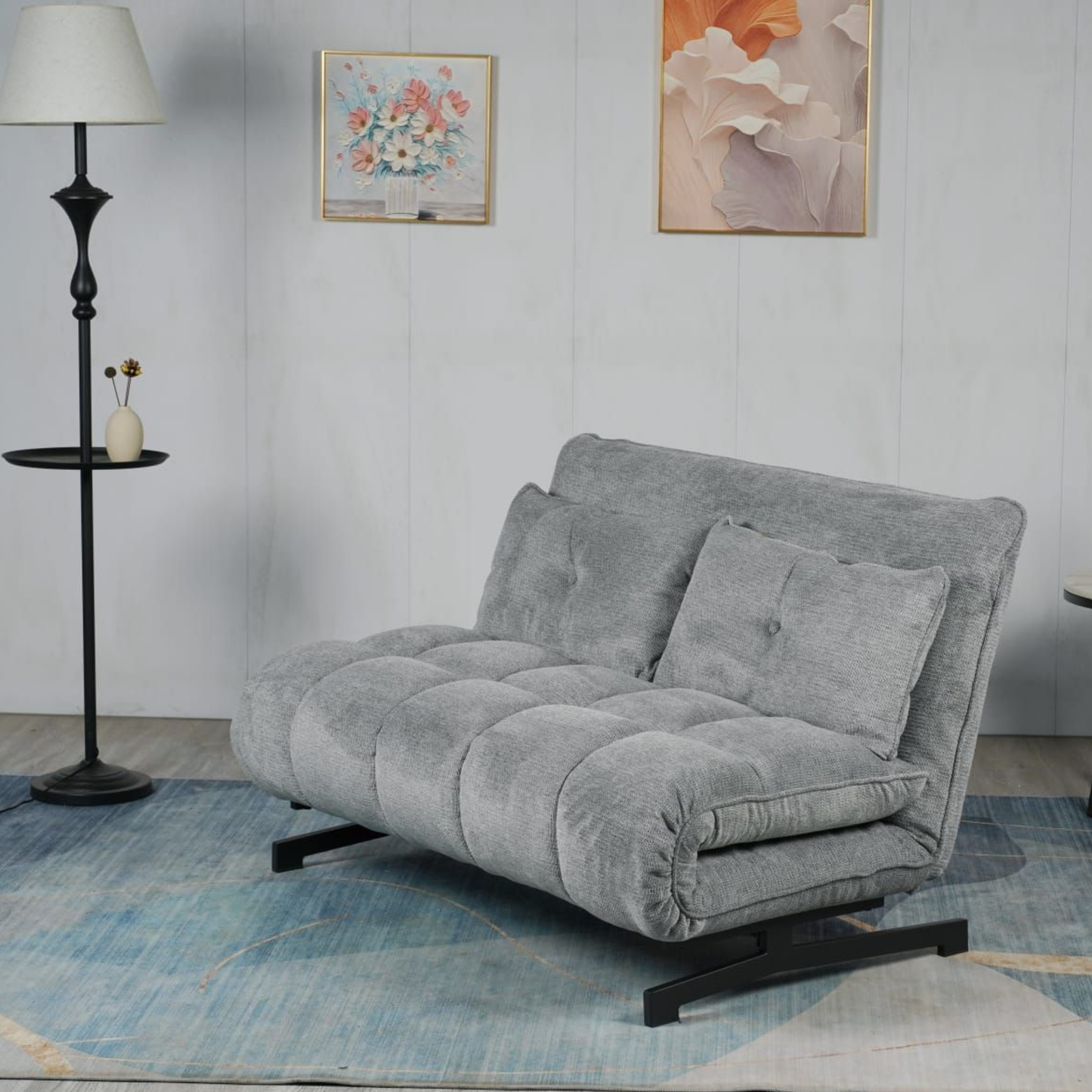 Sofa mit Schlaffunktion in Hochwertige graue Stoff inkl, 2 Rückenkissen 133 × 85 × 83–45H cm