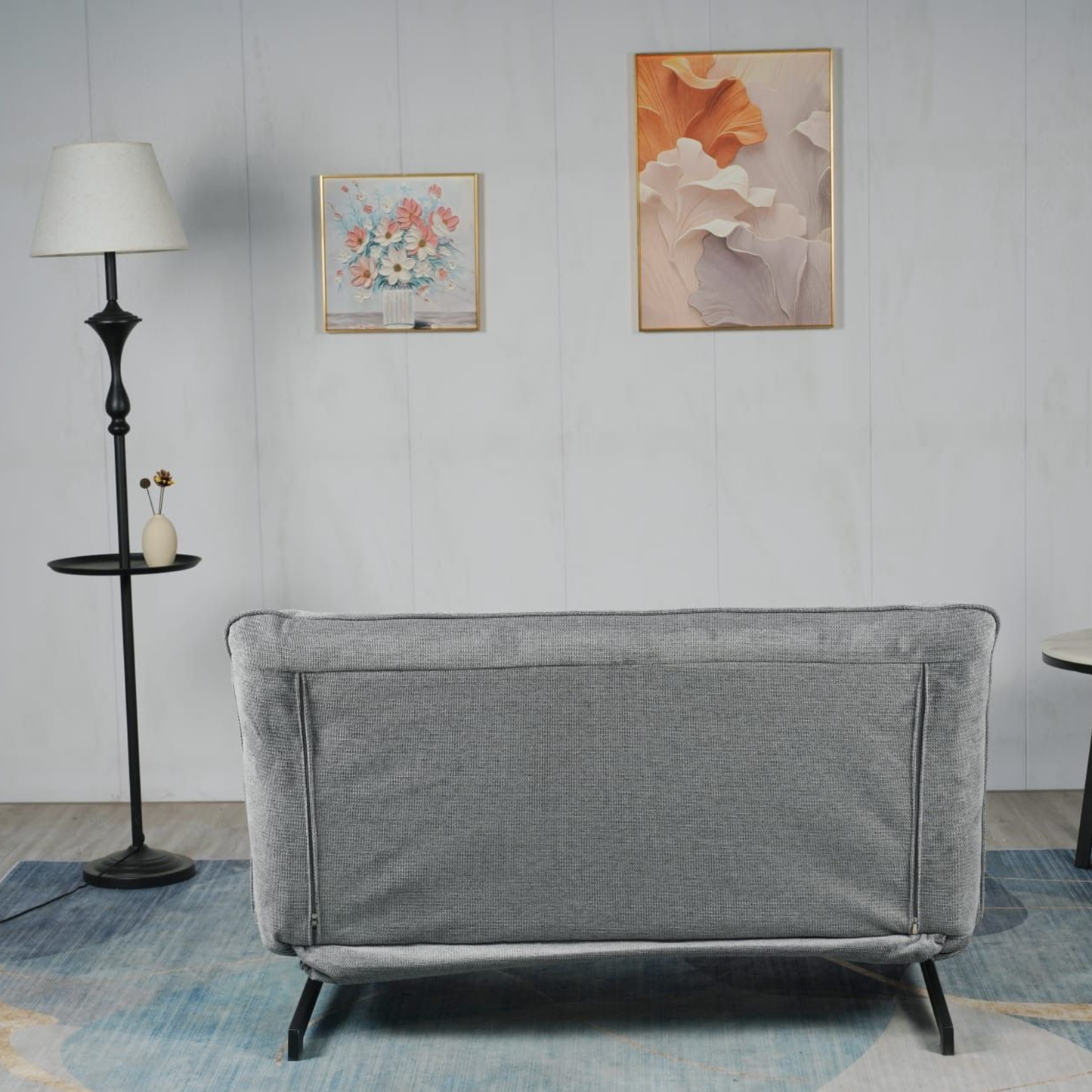 Sofa mit Schlaffunktion in Hochwertige graue Stoff inkl, 2 Rückenkissen 133 × 85 × 83–45H cm