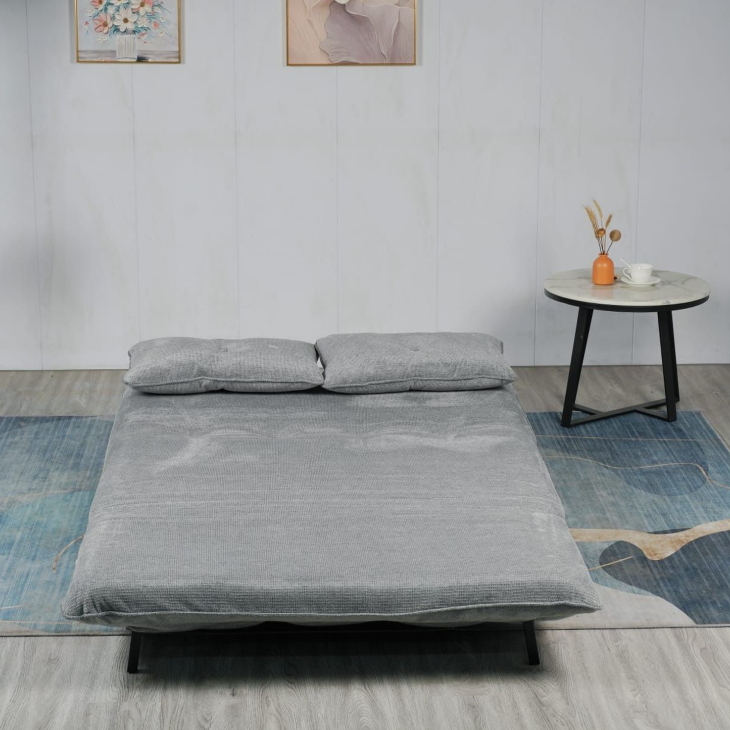 Sofa mit Schlaffunktion in Hochwertige graue Stoff inkl, 2 Rückenkissen 133 × 85 × 83–45H cm