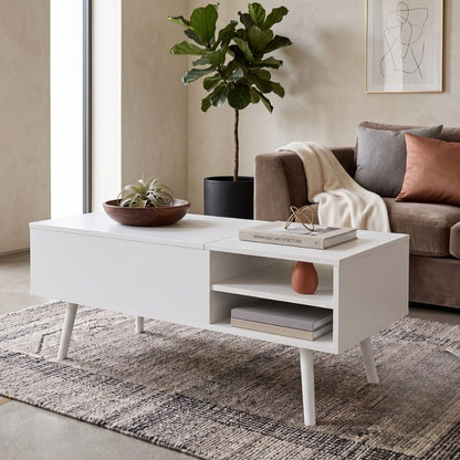 Couchtisch MALMÖ mit Lift-Top Funktion & verstecktem Stauraum, 100x50 cm weiß