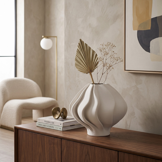 Design-Vase FUGURATO BONA Skulpturale 3D-Keramikvase in Mattweiß