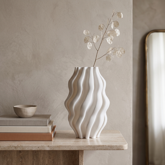 Design-Vase ELDA Skulpturale Keramikvase mit Wellen-Kontur und Rillenstruktur