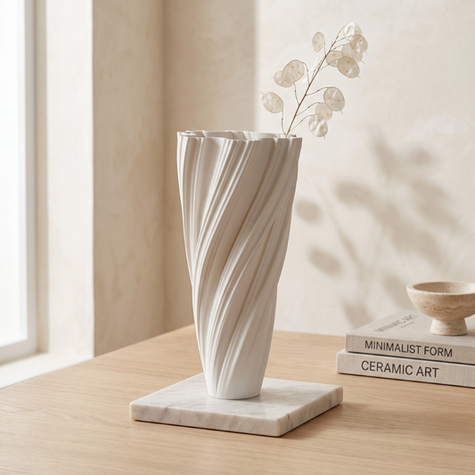 Design-Vase DONNA Groß Skulpturale Keramikvase in plissierter Twist-Optik