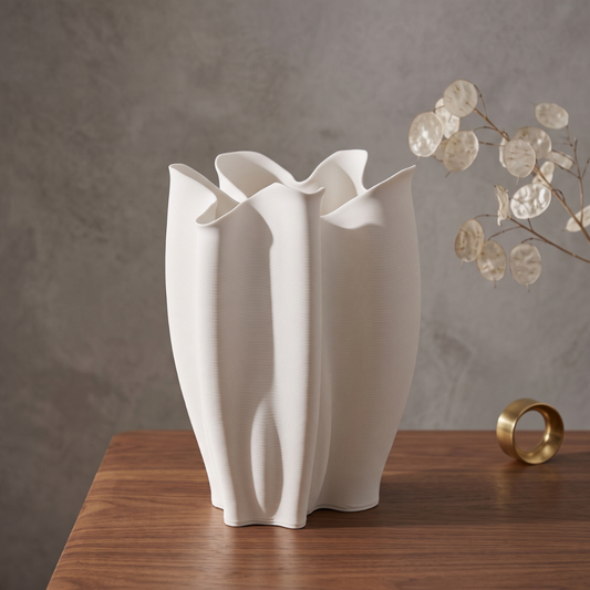 Design-Vase ELIA Skulpturale Keramikvase in organischer Falt-Optik mit Rippenstruktur