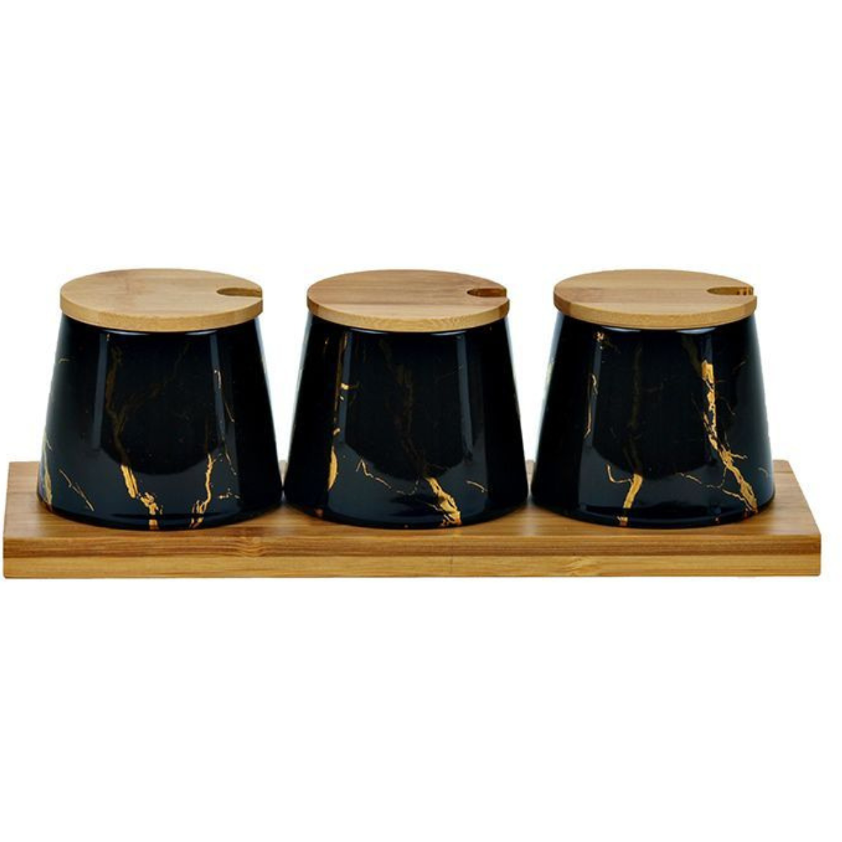 Bricard Gewürzbehälter Set Aufbebahrungsbox Set Marmor Optik 4-tlg. Marmoroptik inkl. Tablett schwarz