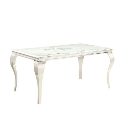 Esstisch Milano mit edlen Edelstahlbeinen Marmoroptik Tischplatte 160cm Silber-Weiß