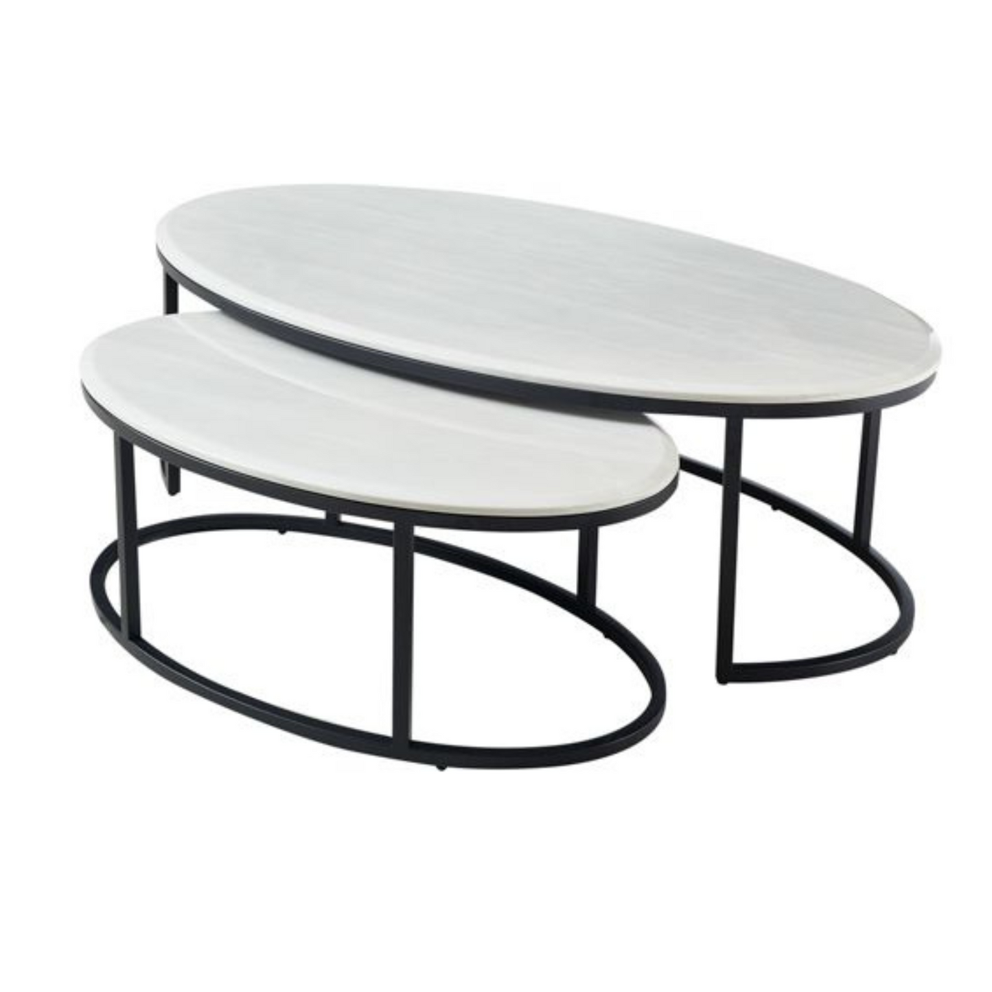Couchtisch 2er Set oval in Marmor-Optik– 130 x 70 x 42 cm / 90 x 52 x 36 cm
