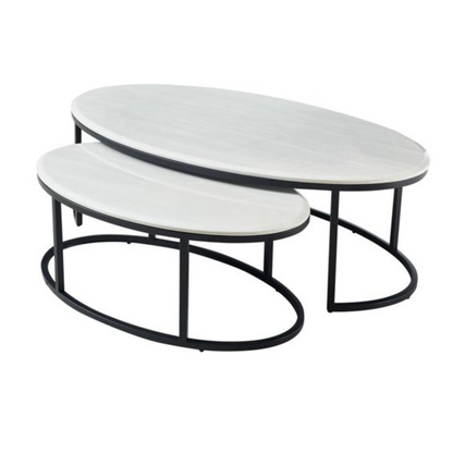 Couchtisch 2er Set oval in Marmor-Optik– 130 x 70 x 42 cm / 90 x 52 x 36 cm